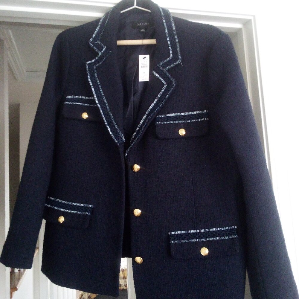 Talbots tweed contrast Blazer with button detailing